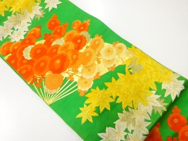 JAPANESE KIMONO / ANTIQUE FUKURO OBI / SILK / WOVEN KIKU